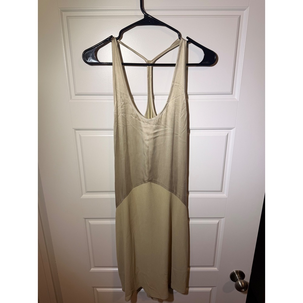 Fine Collection Paris Silk Blend Slip Dress Champagne Beige T-Back Midi Medium